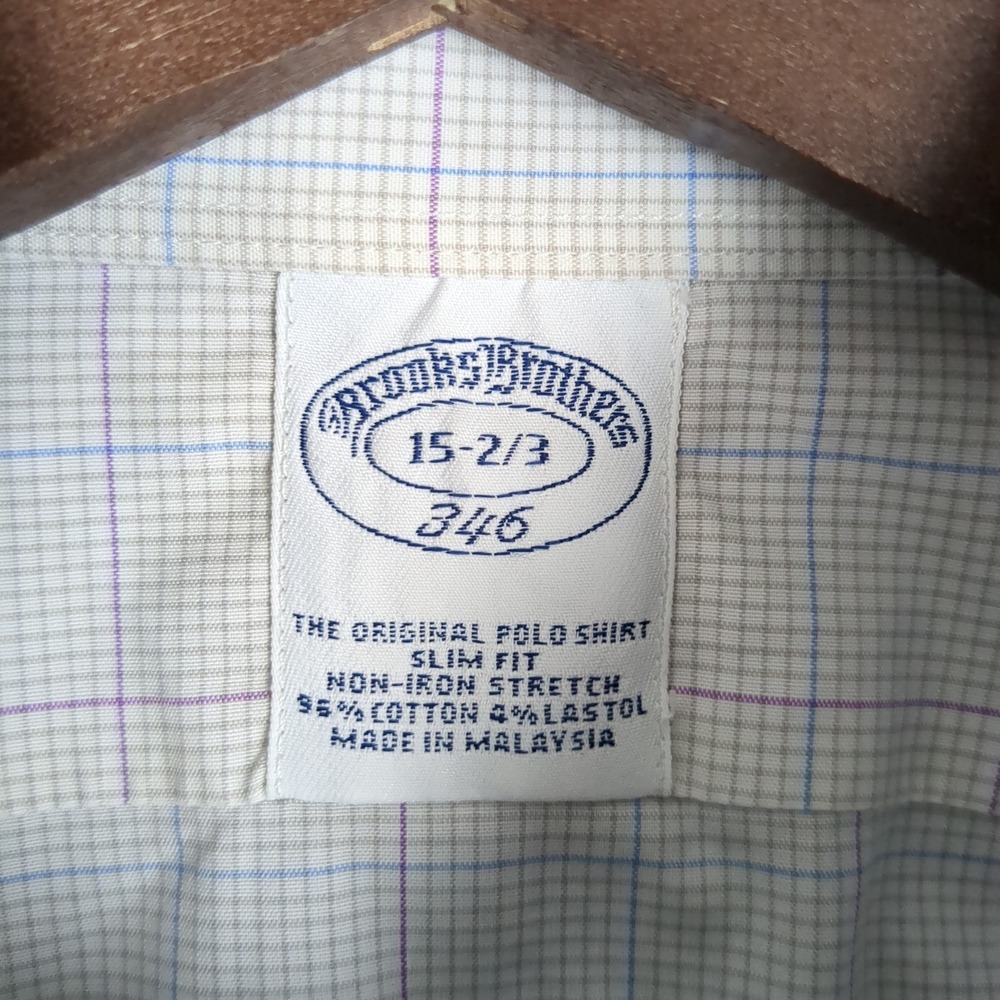Brooks Brothers 346 Mens‎ 15.5 32/33 Slim Fit Non-Iron Stretch Tattersall Shirt - Picture 8 of 11